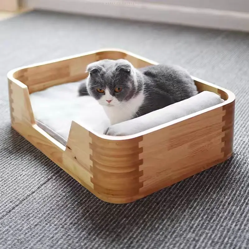 Bamboo Pet Bed with Cushion