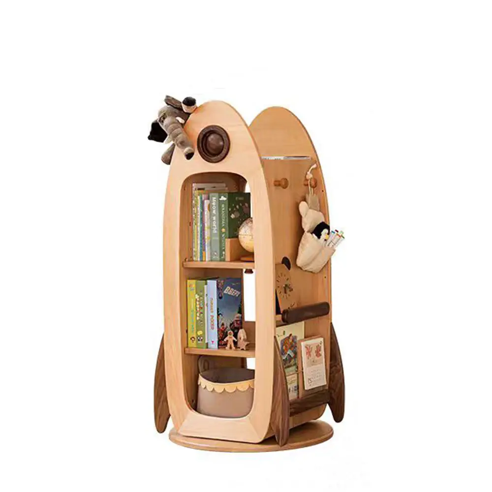 Kids' Rocket-Themed Rotating Bookshelf