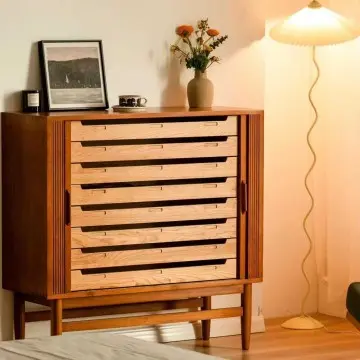 Slatted Wooden Storage Cabinet