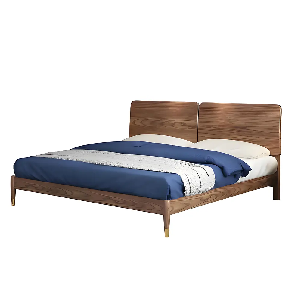 Walnut Mid-Century Modern Bed Frame